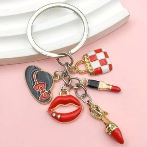 ⭐️NWT Red Fashion Hat, Bag & Lips Bag Charm Keychain